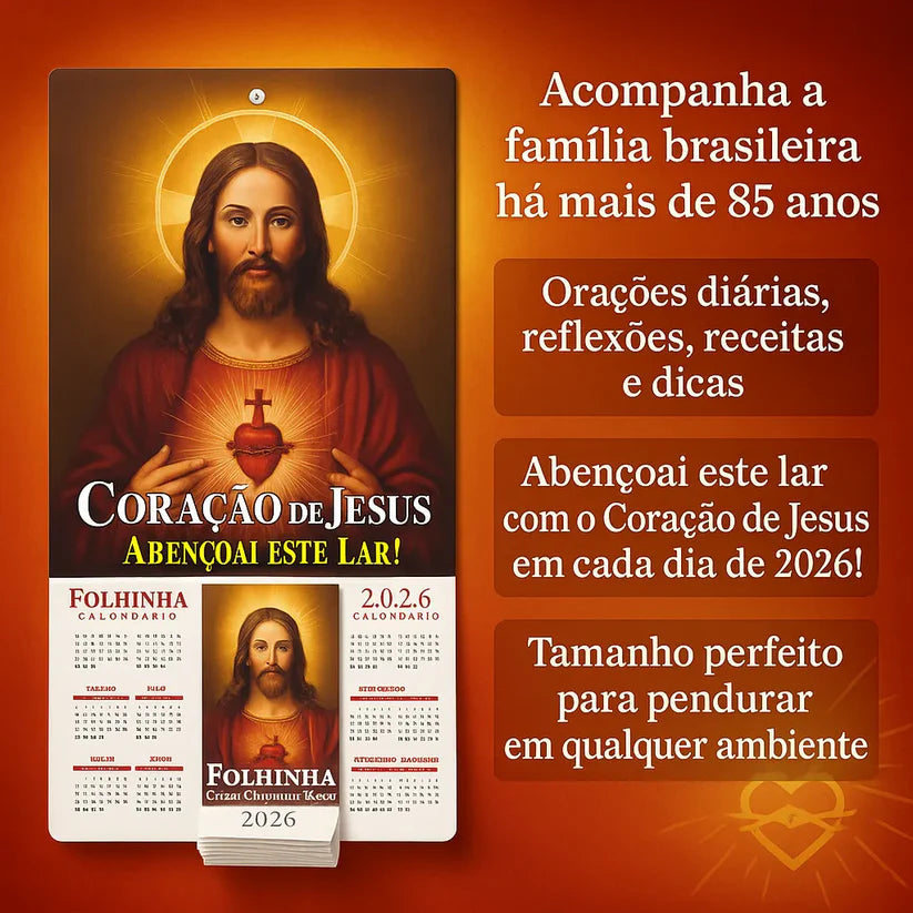 Calendário - Folhinha Sagrado Coração De Jesus 2026 Com Bloco Diário de Oração e Reflexões