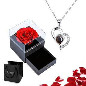 Colar Best Wishes - 100 Línguas Para Dizer Eu Te Amo + Rosa especial