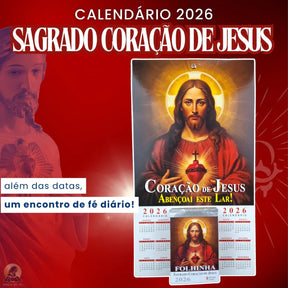 Calendário - Folhinha Sagrado Coração De Jesus 2026 Com Bloco Diário de Oração e Reflexões